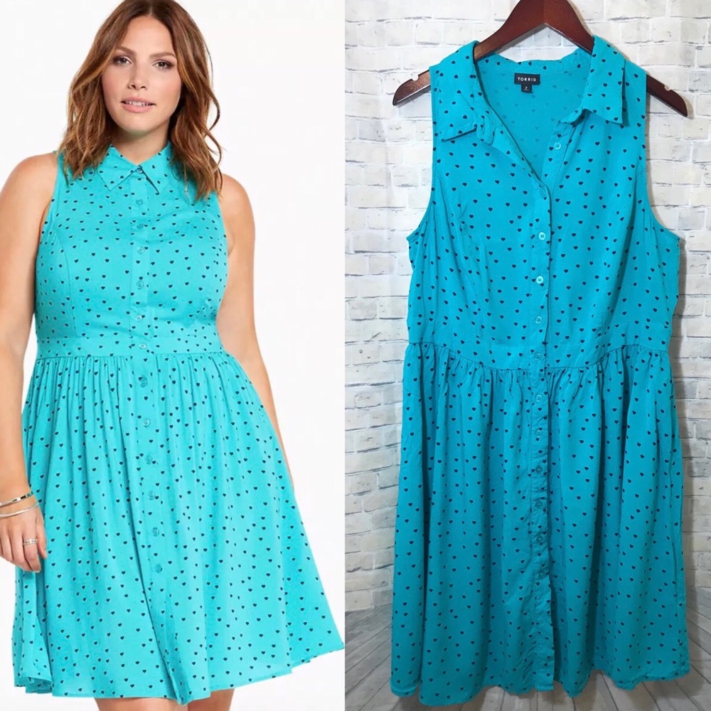 Torrid 2 Heart Print Button Front Challis Dress